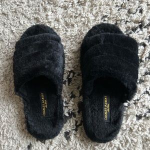 Black Faux Fur Slippers M Charles Albert New York